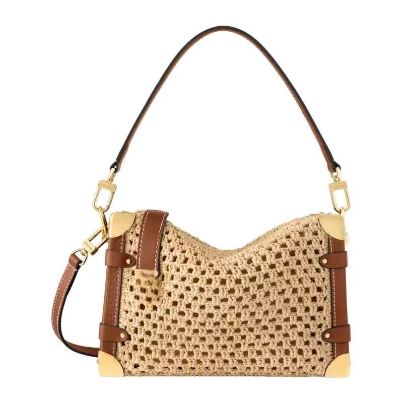 驴家新款盒子包腋下包拉菲草diy材料包休闲度假风手提单肩斜挎包