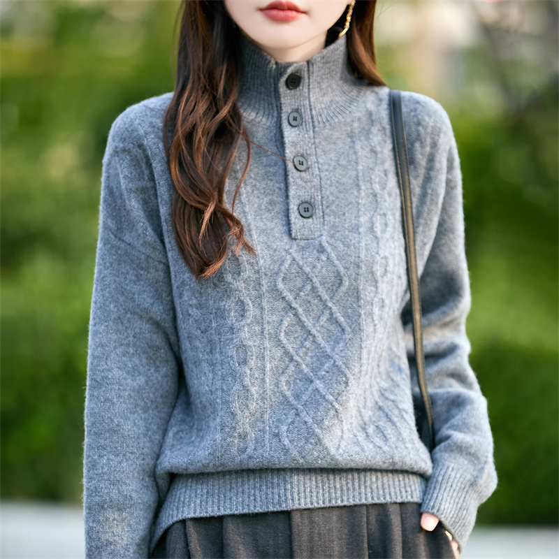 2025百搭时尚简约半高领半开羊绒衫羊毛衫清