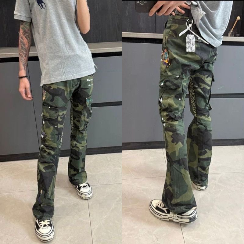 2025款美式复古迷彩工装裤男款春秋季潮牌宽松直筒长裤子牛仔裤子