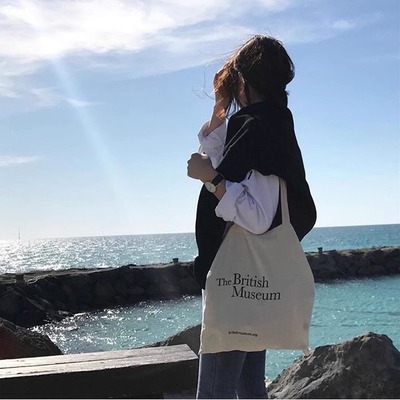 棉布袋韩国ins风大英博物馆字母