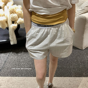 TOO 2026夏季日系竖条纹休闲短裤女百搭宽松阔腿热裤66612