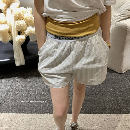 TOO 2026夏季日系竖条纹休闲短裤女百搭宽松阔腿热裤66612