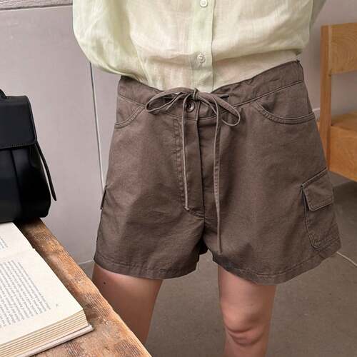 WAIT MORE 夏季新款韩系抽绳口袋工装裤女宽松显瘦阔腿裤短裤5326