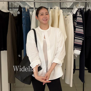 widelia陈姬儿春夏日系简约白色圆领衬衫 衬衣7098 女单排扣长袖