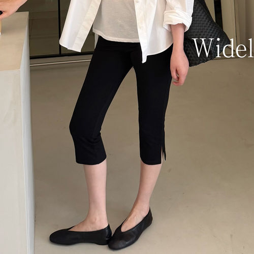 widelia十三行春夏黑色卡普里裤百搭紧身显瘦侧开叉五分裤7083