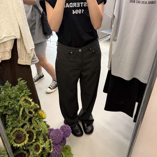 WAIT MORE 秋季新款细条纹直筒裤女通勤百搭显瘦休闲裤长裤9023