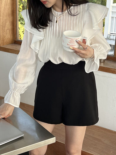 widelia黑色女高腰老板娘短裤