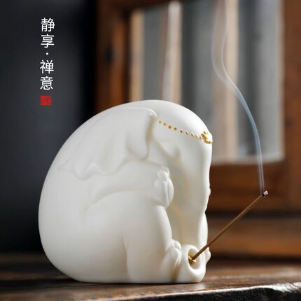 德化白瓷陶瓷小象香插家用室内香炉插线香檀香香座沉香点香器香道