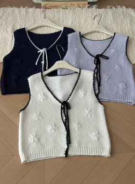 TEMU早秋新款女装通勤百搭法式复古V领系带背心（含10羊毛）