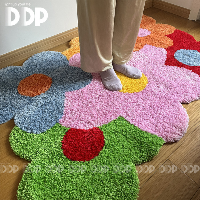 手工家用地毯簇绒艺术彩色花朵