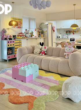 DDP手工多巴胺彩色韩式条纹家用卧室艺术床边不规则簇绒地毯浴室