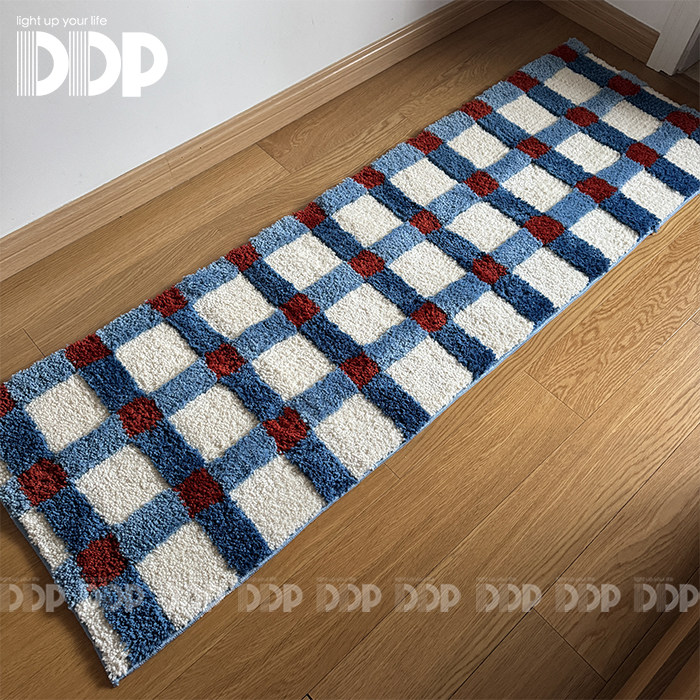 DDP原创手工重工包豪斯红蓝格纹卧室客厅家用簇绒地毯床边韩式