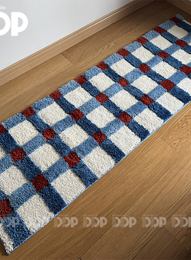 DDP原创手工重工包豪斯红蓝格纹卧室客厅家用簇绒地毯床边韩式