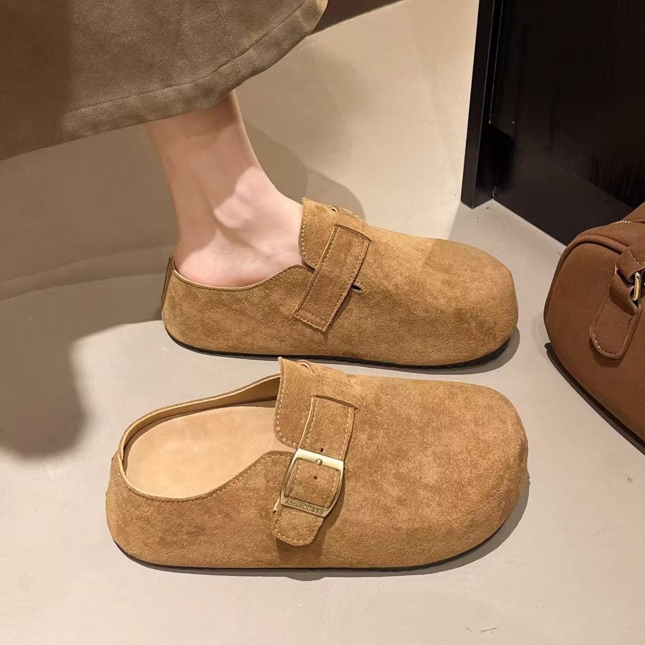 厚底内增高勃肯鞋女2025春夏新款小个子懒人一脚蹬包头半拖鞋外穿