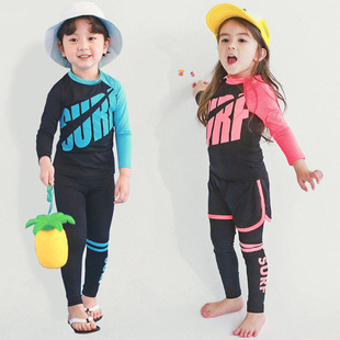 防晒三件套泳衣保暖温泉泳装 儿童潜水服游泳衣男女童分体长裤 长袖