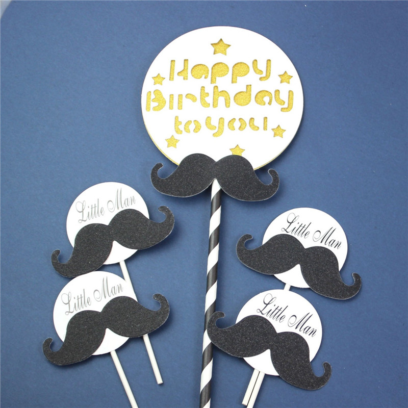 生日蛋糕装饰父亲节插旗小胡子男人黑色圆插牌甜品台插件男士摆件