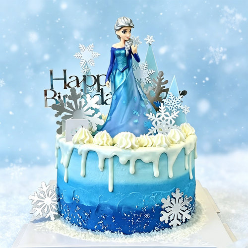 网红冰雪蛋糕装饰爱莎公主蛋糕摆件女孩生日派对雪花城堡蛋糕插牌