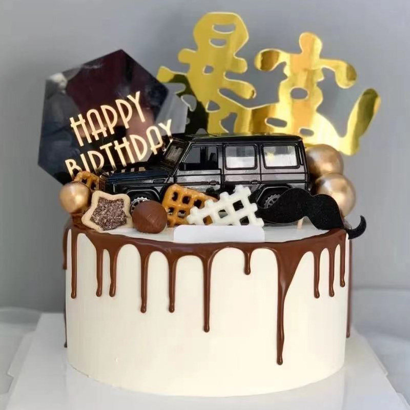 网红黑色小汽车生日蛋糕装饰越野车男神摆件甜品台烘焙派对救护车