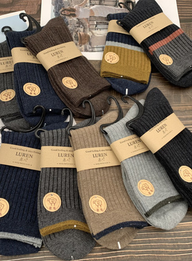 鹿人9157/6157秋冬款男袜女袜羊毛袜纯棉线保暖中厚弹力中筒袜子