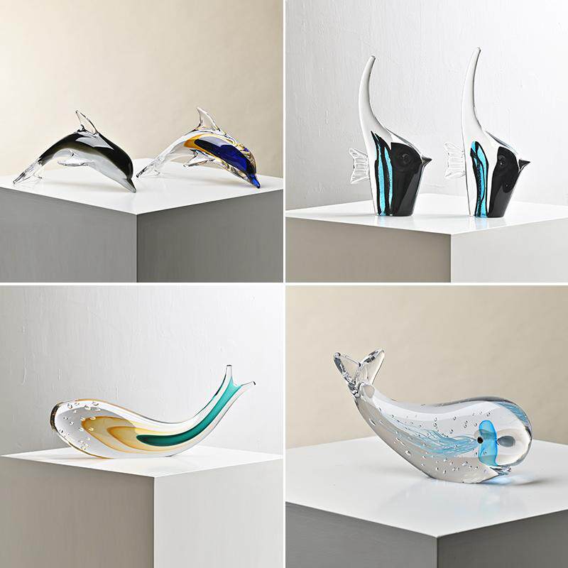 艺术手工玻璃海洋系列摆件客厅酒柜卧室书架搭配饰品海豚鲸鱼摆件