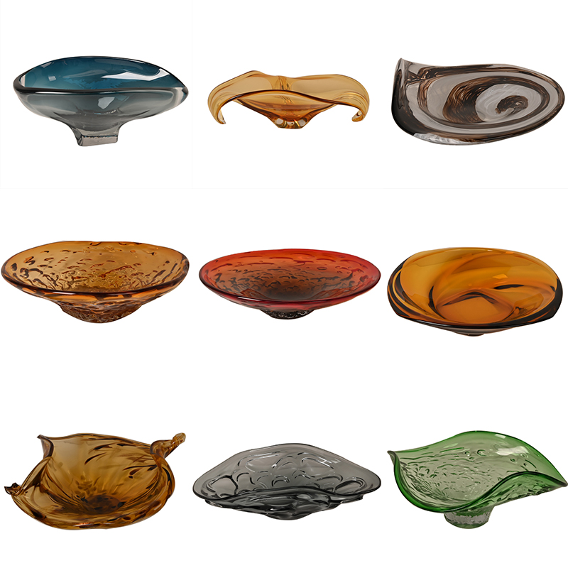 简约意式玻璃装饰水果盘家居摆设大果盘样板间餐桌桌面糖果盘摆件