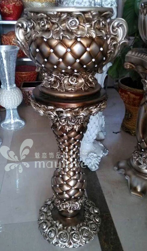 玫瑰花台花插氧化镁镶钻酒杯摆饰雕花欧式金箔仿古花盘罗马柱插花