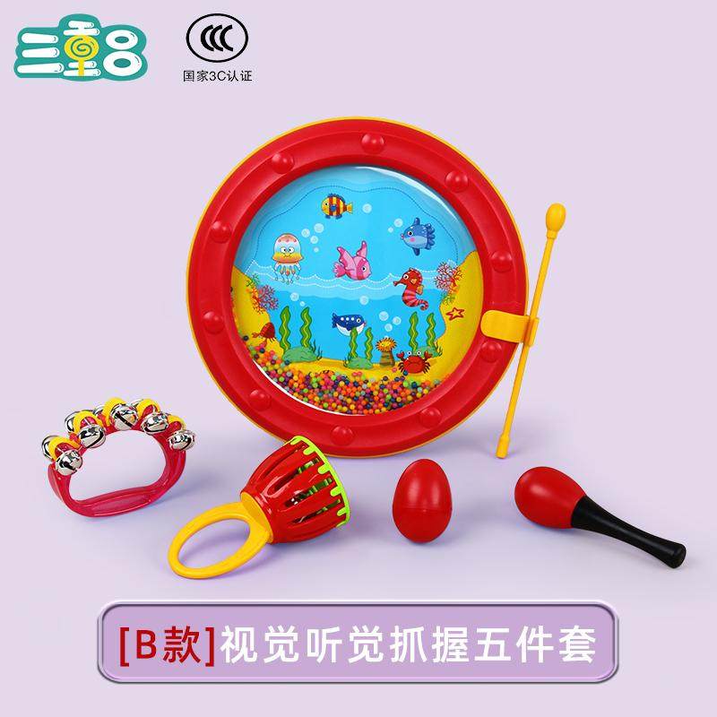 婴儿红色沙锤追视训练玩具手摇铃海浪鼓铃鼓具打击乐器幼儿园早教