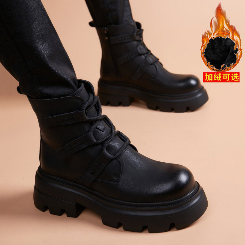 高帮厚底工装靴圆头真皮马丁靴男士加绒冬季新款潮流英伦风机车靴,流行男鞋,马丁靴,淘宝优惠券,粉丝福利购,淘宝优惠卷