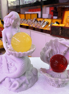 水晶球树脂底座 美人鱼海豚贝壳树脂球座工艺品摆件 居家办公