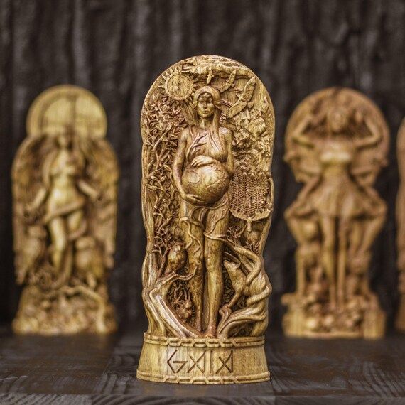 进口 希腊神话大地女神盖亚橡木雕像 家居摆件自然手工艺品