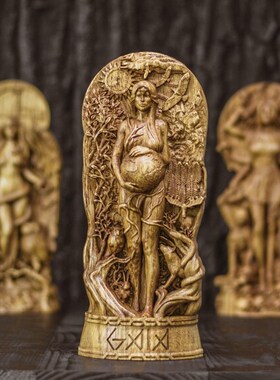 进口  希腊神话大地女神盖亚橡木雕像 家居摆件自然手工艺品