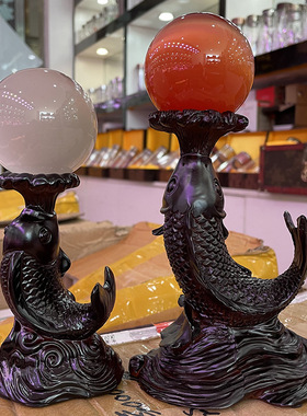 跨境 水晶球底座 鲤鱼树脂球座摆件 工艺品雕刻件办公室居家摆件