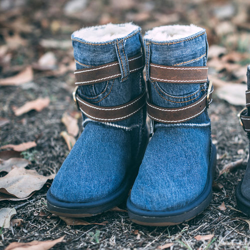 牛仔布羊皮中筒靴定制款