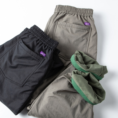 冬季加绒加厚男机能撞色休闲裤