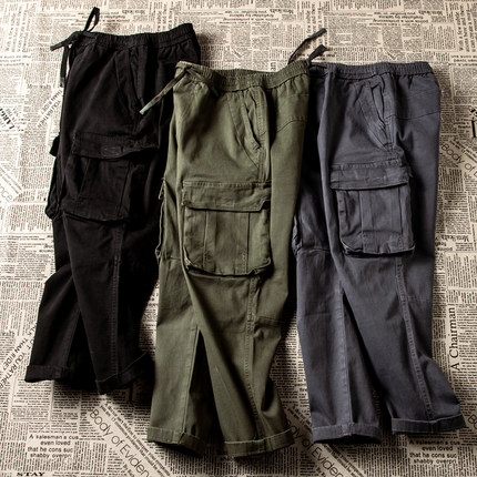 阿美咔叽美式复古纯棉斜纹纱卡秋冬男式宽松直筒多袋工装休闲长裤