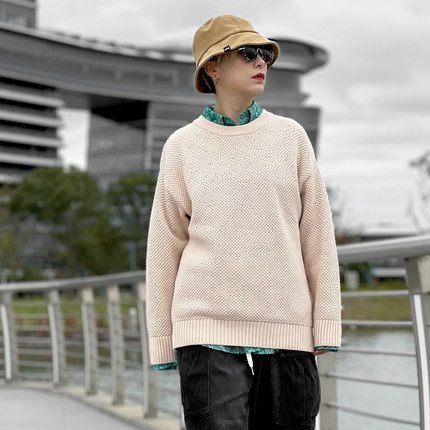 毛衣男款冬季工装美式复古菠萝纹针织衫加厚圆领慵懒内搭休闲上衣