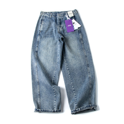 美式复古日系水洗宽松直筒弯刀牛仔裤男休闲阔腿纯棉长裤廓形裤子