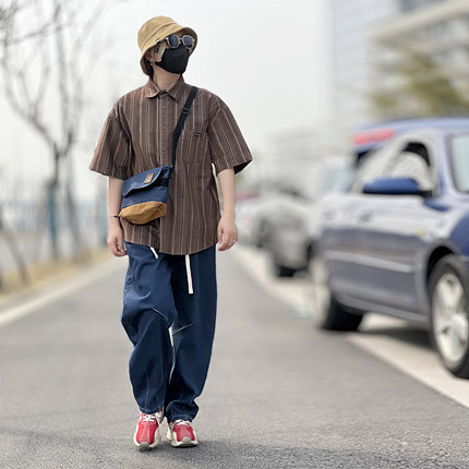 水洗阔腿牛仔裤男美式复古日系休闲痞帅长裤宽松直筒个性哈伦裤男