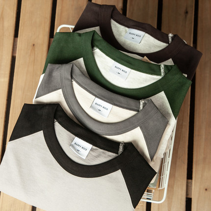 插肩短袖T恤男2024夏季新款简约宽松纯棉撞色拼接百搭潮流上衣男