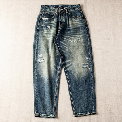 重磅美式复古潮流直筒裤子 青年男式简约百搭休闲长裤破洞牛仔裤