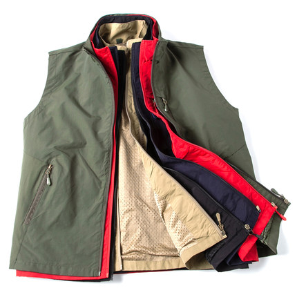 工装风薄款马甲男户外背心美式复古多口袋钓鱼运动立领爬山外套男