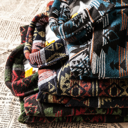 阿美咔叽美式复古冬季宽松休闲男式加厚休闲长袖衬衫民族风衬衣