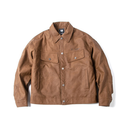 工装风底特律夹克男肌理感美式复古翻领PU皮衣宽松廓形打猎装外套