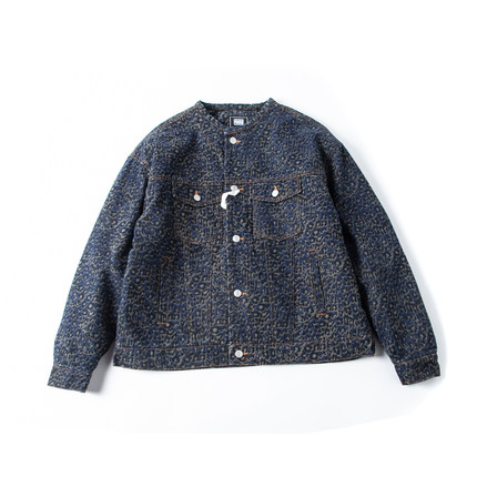 美式复古风棉服男豹纹迷彩牛仔棉衣2025冬季新款无领宽松休闲外套