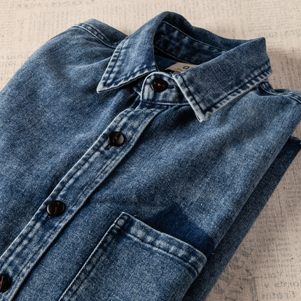 重磅美式复古水洗做旧纯棉牛仔衬衫港风衬衣宽松休闲工装外套男潮