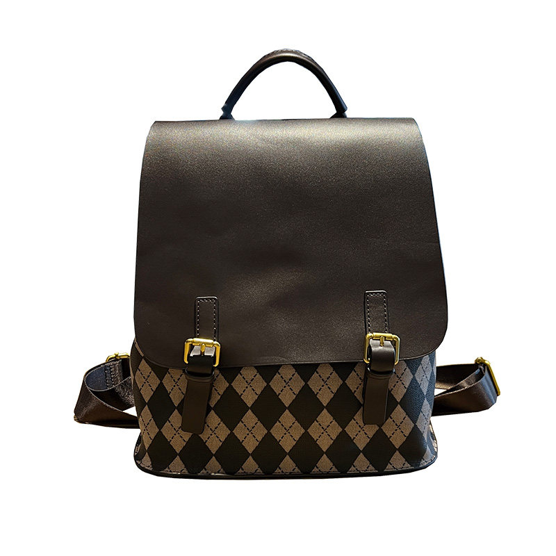LEATHER BACKPACK WOMENS 2024 NEW WOMENS HIGH-QUALITY TEXTURE PLAID PRINT HANDBAG WOMENS FASHION CASUAL BACKPACK