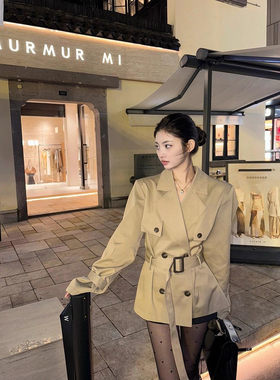 韩版高级感风衣外套女2026春秋新款英伦风小个子收腰气质短款大衣