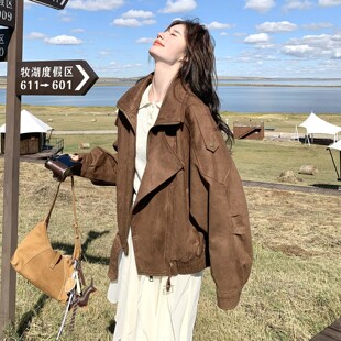 美拉德又a又飒麂皮绒机车夹克女春秋新款小个子美式高级感外套女