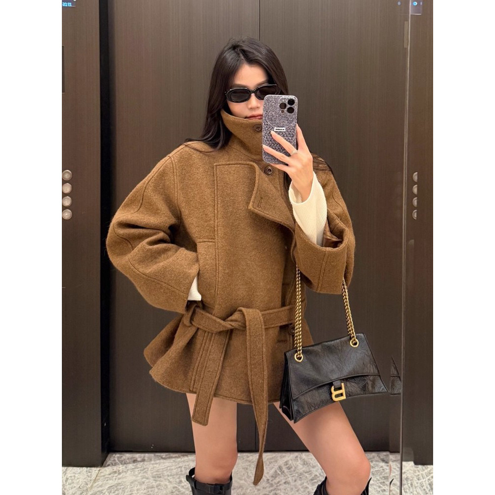 质感赫本金敏喜立领呢子大衣女2025秋冬新款高级感毛呢外套小个子