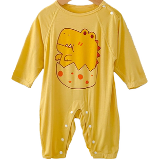 婴儿莫代尔春夏连体衣服男女童夏季薄款空调服宝宝秋衣睡衣夏装